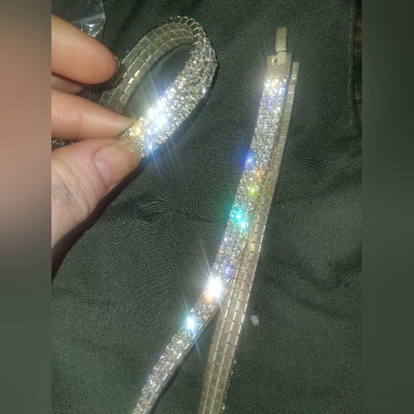 ×3Silver Plated Three Tier Diamond Choker Necklace & Stretch Bracelet BundleLot - Picture 2 of 7